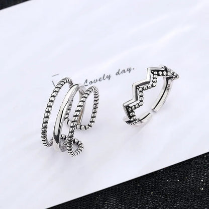 925 Sterling Silver Geometric Multilayer Round Bead Ring Female Fashion Punk Temperament Prevent Allergy Charm Jewelry