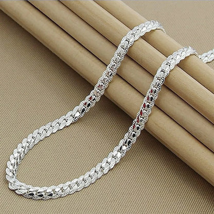 New 925 Sterling Silver 2 Piece Full Sideways Chain Necklace Bracelet For Women Men Fashion Jewelry Sets Wedding Gift