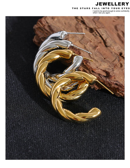 Elysium Stainless Steel C Shape Geometric Twisted Unusual Earrings Gold Silver Color Metal Women Daily Wear Jewelry High Quality