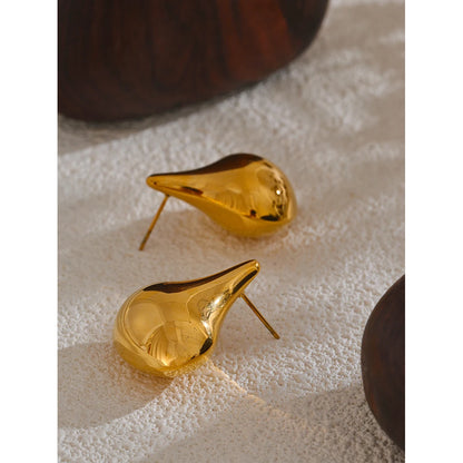 Elysium 18K Gold Color Stainless Steel New Style Water Drop Stylish Stud Earrings Women Statement Daily Temperament Jewelry