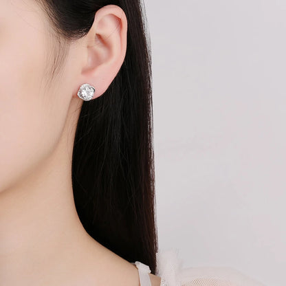 New 925 Sterling Silver Shining Zircon Earrings Women's Circle Round Earrings Fashionable and Elegant Jewelry Birthday Gift