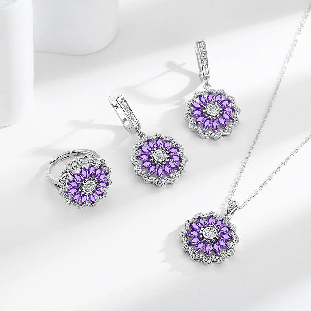 925 Sterling Silver Jewelry Sets For Women Heart Zircon Ring Earrings Necklace Wedding Bridal Elegant Christmas