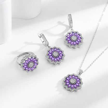 925 Sterling Silver Jewelry Sets For Women Heart Zircon Ring Earrings Necklace Wedding Bridal Elegant Christmas