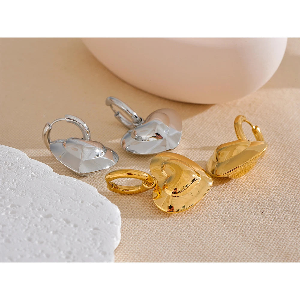 Elysium Exquisite Hollow Smooth Stereoscopic Heart Love Drop Dangle Daily Hoop Earrings Waterproof Stainless Steel Jewelry Women