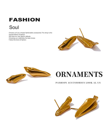 Elysium Stylish Unique Asymmetrical Geometry Metal Stud Earrings Stainless Steel Gold Color Waterproof Jewelry Bijoux