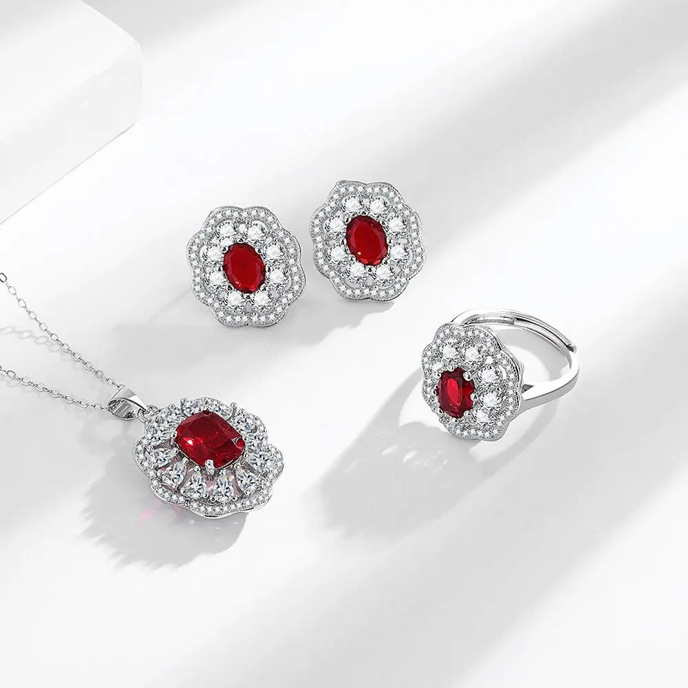 925 Sterling Silver Jewelry Sets For Women Heart Zircon Ring Earrings Necklace Wedding Bridal Elegant Christmas