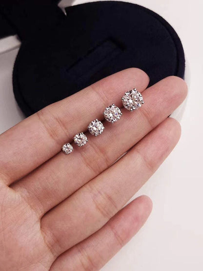 CZ Stud Earrings 925 Sterling Silver Platinum Plated Round Cubic Zirconia Hypoallergenic Earrings 4mm 5mm 6mm 7mm BSE166